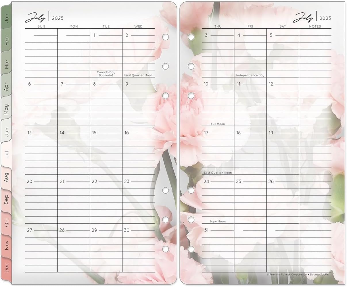 FranklinCovey - Blooms Two Page Monthly Calendar Tabs for Ring-Bound FranklinCovey Planners (Classic, Jan 2026 - Dec 2026)