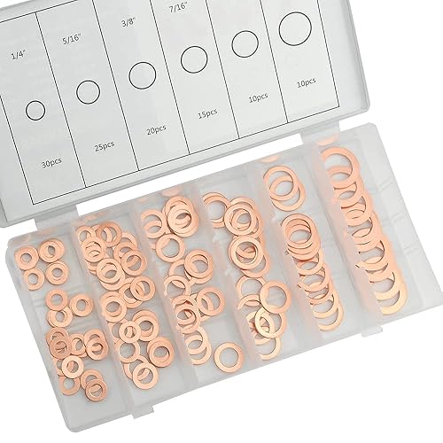 Miniatura 3 de XINGYHENG Arandelas de sellado de cobre de 6 tipos, junta plana de cobre, caja de arandela de sellado de aceite, 14 pulgadas, 516 pulgadas, 38