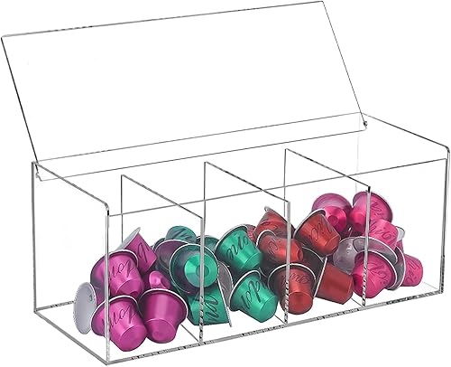 Varku Soporte acrílico para cápsulas de café, organizador de cápsulas de café de 4 compartimentos con tapa, estuche de almacenamiento transparente disponible en Yaxa Peru