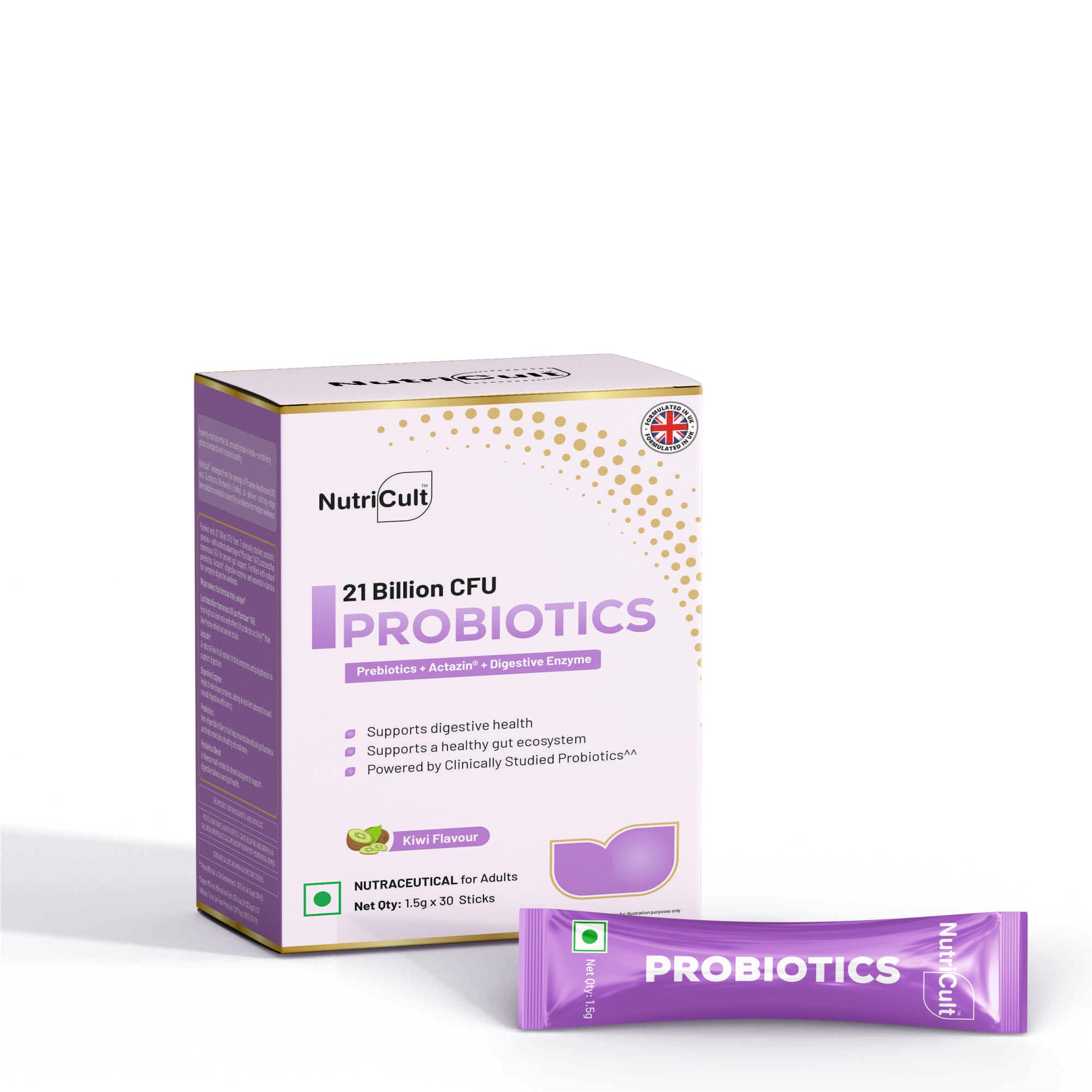 Nutricult Probiotic Sticks Probiotics & Prebiotics for Gut Health with 21.6 Billion CFU | Probiotic Supplement for Digestion, Bloating, & Gut Balance | Gut Health Supplement | 30 Sticks | Kiwi-image-23