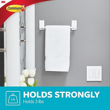 Command Hand Towel Bar Matte Black with Water Resistant Strips, Bathroom Decor, 9 in Bar Length Holds up to 3 lbs