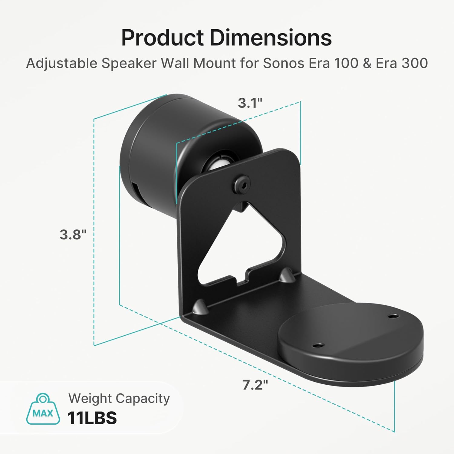 Adjustable Speaker Wall Mount for Sonos Era 100 and Era 300, Flexible Angle Adjustment, Surround Sound Speaker Wall Bracket Compatible with Sonos Era Speakers,1 Pair,Black - Image 9