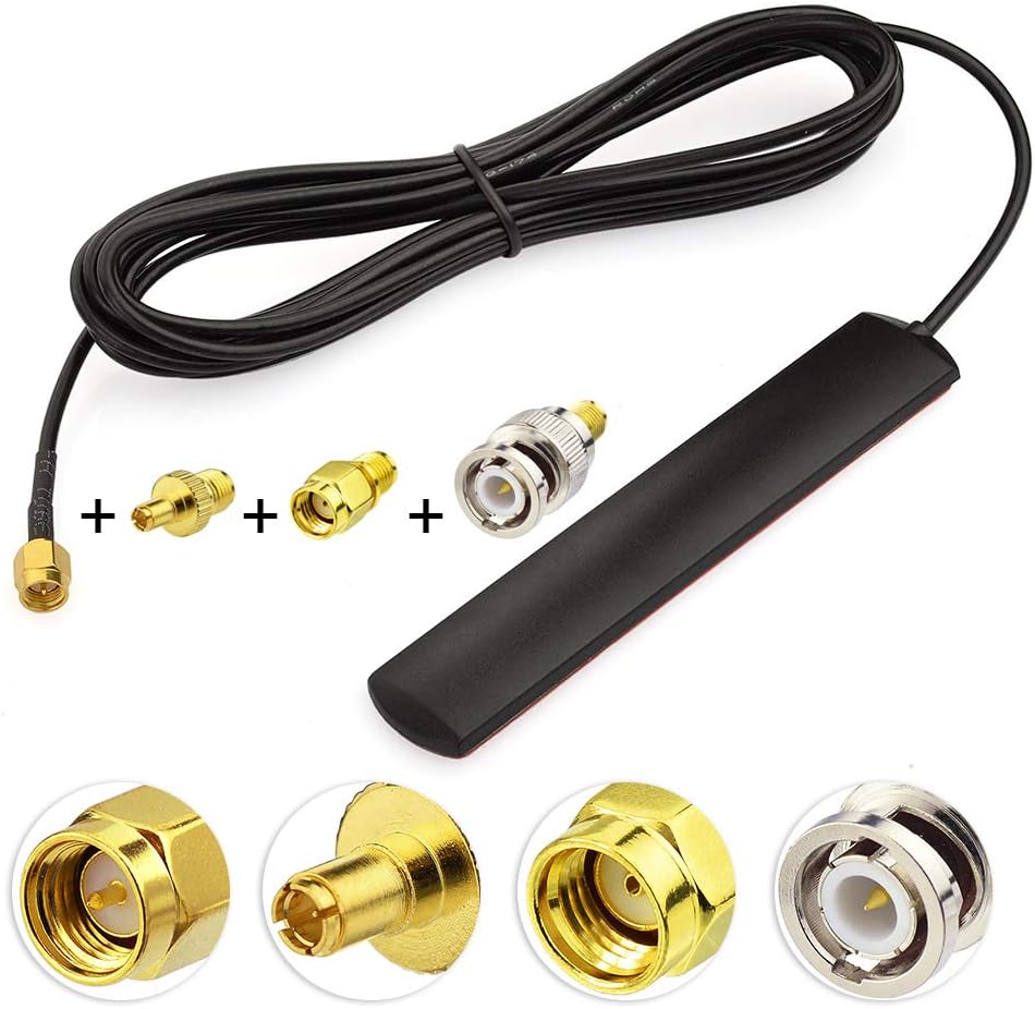 Eightwood GSM 4G LTE 3dBi SMA Male Glass Connector Antenna + BNC/TS9/RP-SMA Adapters for Wireless Wifi DAB DAB+ Router Car Radio Mobile Phone