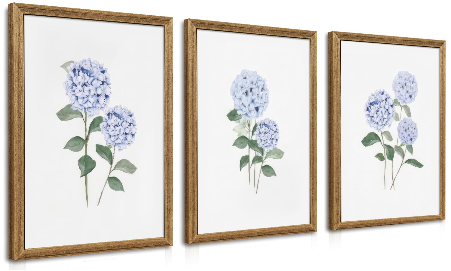 WRFON Hydrangea Wall Art, Blue Floral Wall Decor, Blue Watercolor Botanical Poster Wall Decor, Modern Minimalist Botanical Canvas Painting Print for Living Room Bedroom Wood Framed 12"x16"x3