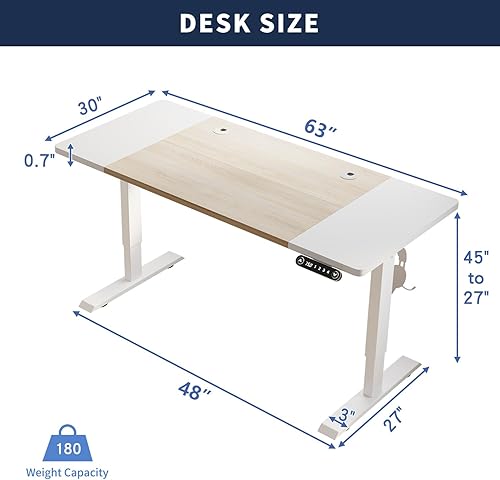 Miniatura 66 de Escritorio eléctrico de pie de 48 pulgadas con puerto de carga USB, escritorio de pie ajustable en altura con preajustes de memoria, amplio Marrón