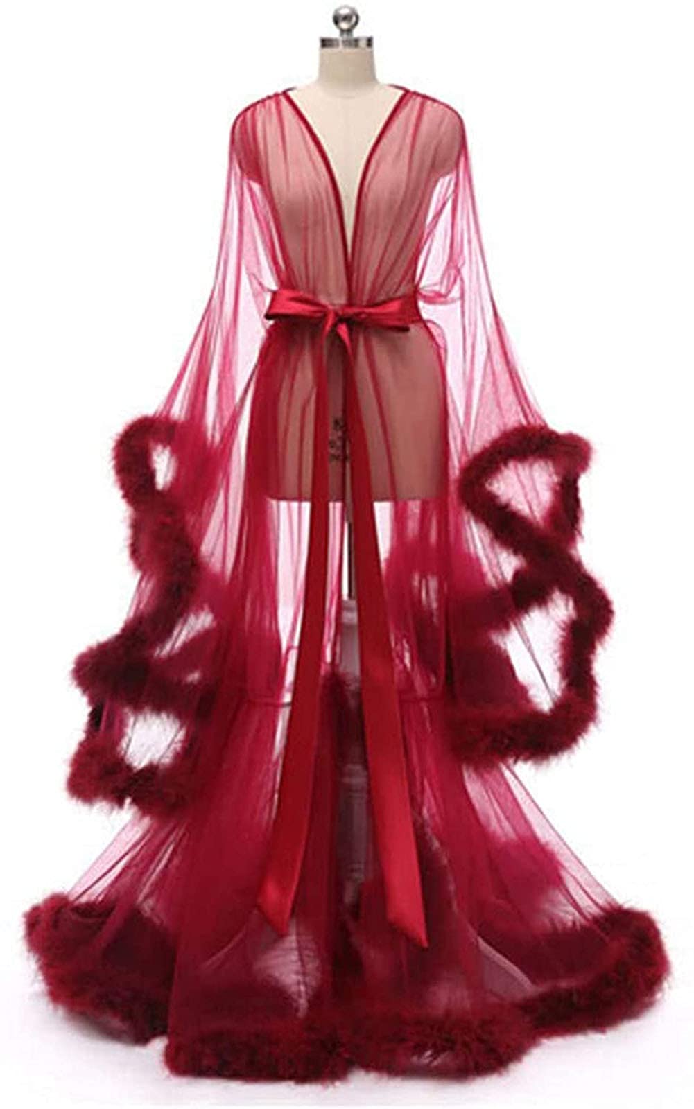 Sexy Illusion Long Lingerie Robe Camicia Notte, Vestaglia Piume Accappatoio  Pelliccia Vestaglia Notte Accappatoio, Accappatoio Indumenti Notte Piuma  Abito Sposa Matrimonio,Rosso : Amazon.it: Moda