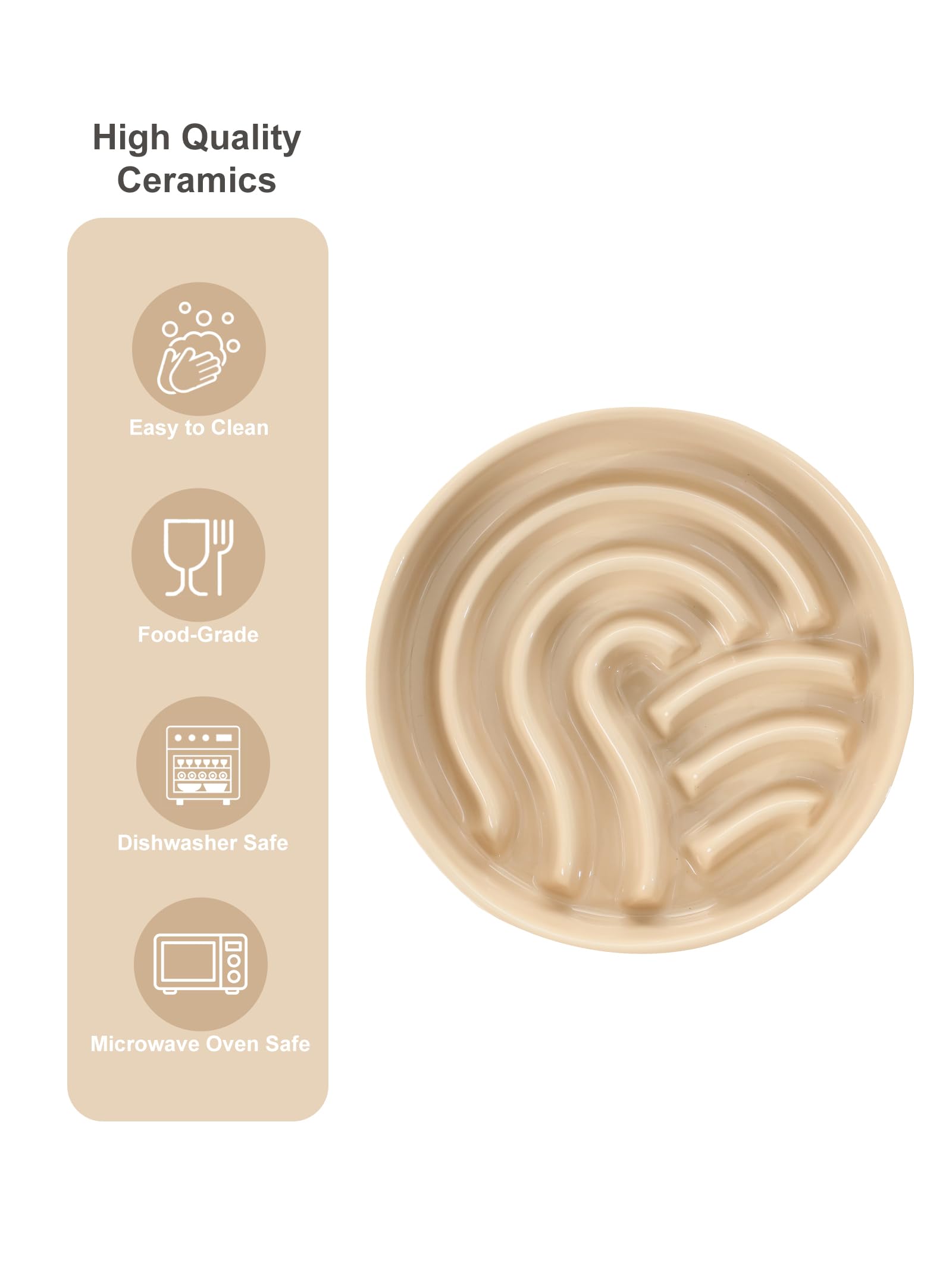 Comedero lento de cerámica para perros con borde de silicona antideslizante, cuenco de gres resistente con patrón de rompecabezas para prevención de la hinchazón y la obesidad (albaricoque-M)