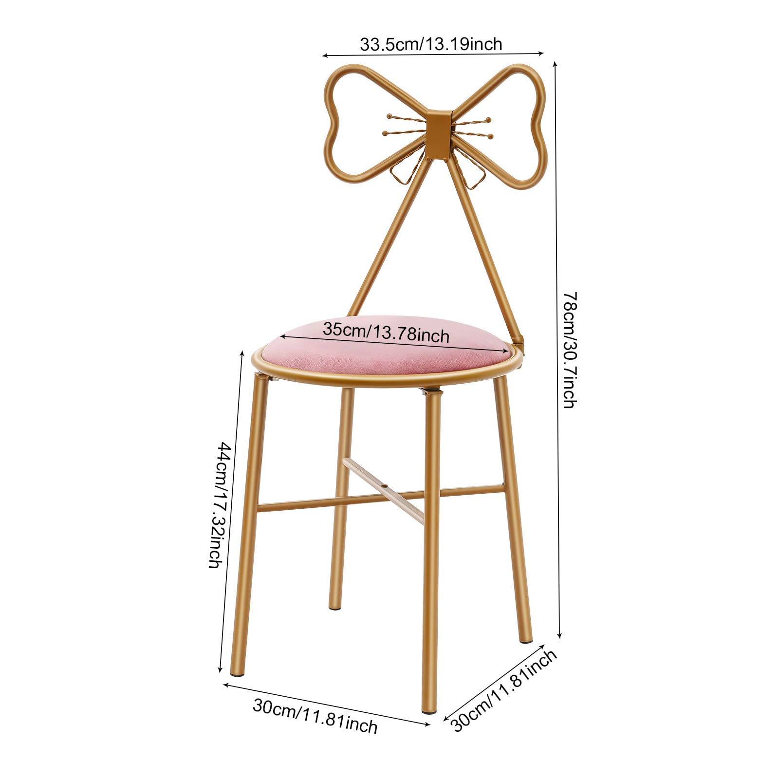 Schminkhocker Samt Rosa, Schminkstuhl mit Schleifen-Rückenlehne, Weich Gepolsterter Sitz & Stabile Metallbeine, Dekorativer Samthocker für Schminktisch, Schlafzimmer & Ankleidezimmer