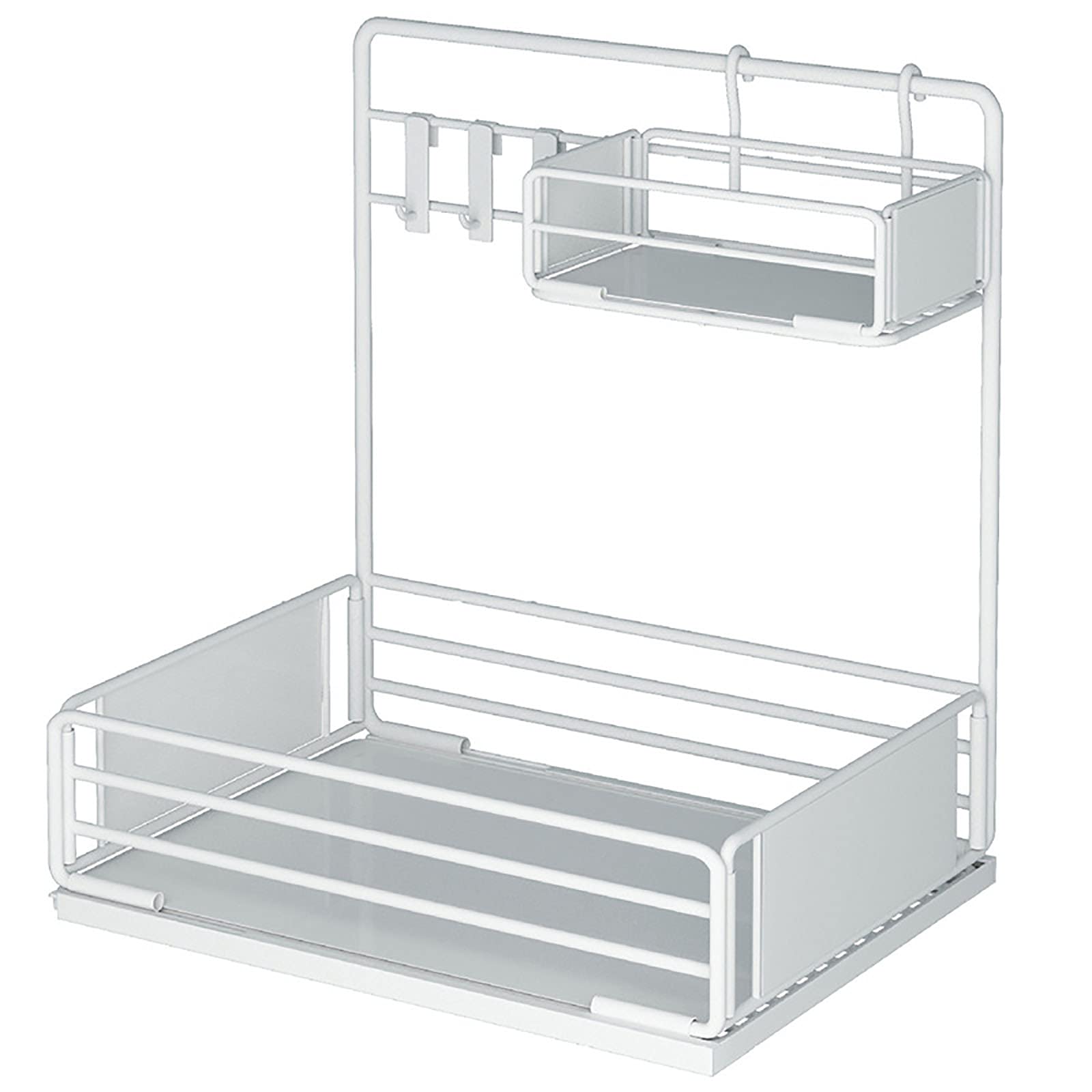 Étagère de rangement sous évier coulissante blanche pour organiser la cuisine