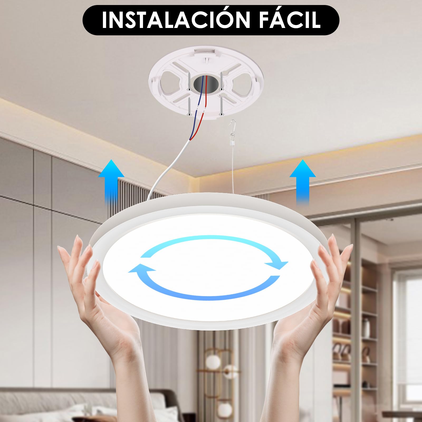 Lampara Techo 46W, Plafon Led Techo 3000K, 4000K, 6500K, 3000LM, IP44 Impermeable, Moderno Y Sencillo, Delgada Lámpara de Techo para Sala de Estar, Baño, Dormitorio, Cocina 490 * 21mm