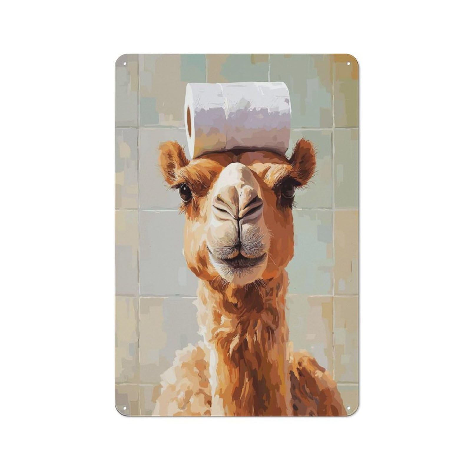 Junmoney Camel With Toilet Paper On Head Printed Metal Sign 30X20cm For Lounge Or Reading Corner, Suited To Lounge Decor Fans