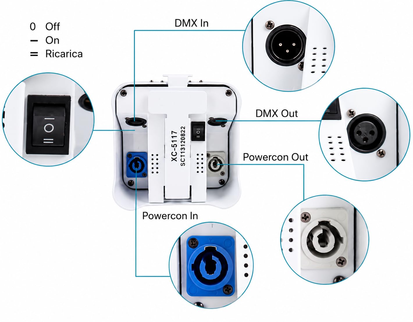 NLIGHTING Faretto PAR LED Wireless 9600mAh RGBWAUV 6in1 WiFi, DMX e Telecomando, IP65 Ricaricabili per Eventi, Matrimoni, Palchi e Illuminazione Architetturale, Eventi Uplight Professionale