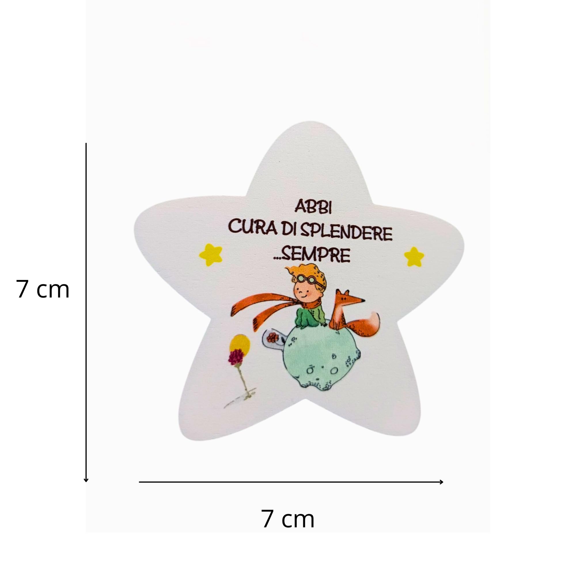 Magneti legno stellina con frasi motivazionali e disegni ispirati al Piccolo Principe – ideali per Bomboniere, sacchettini o segnaposto nascita, battesimo, comunione e cresima-KIT 8 PEZZI