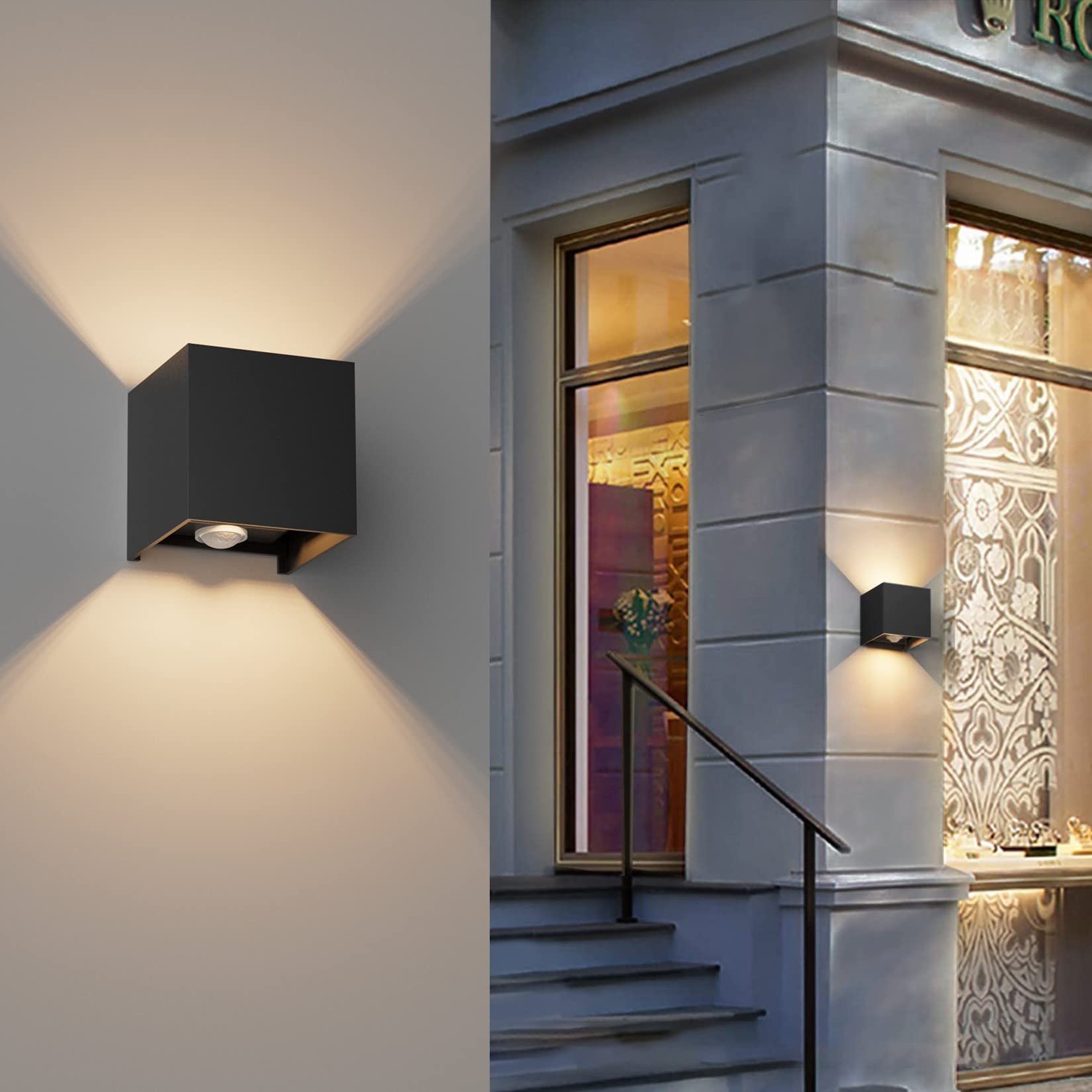 Klighten 4PCS Aplique Pared Con Sensor de Movimiento, IP54 Apliques Con G9 LED Bombillas Reemplazables, Blanco Cálido 3000K Lampara de pared Interior/Exterior Ángulo ajustable Lámpara Pared, Negro
