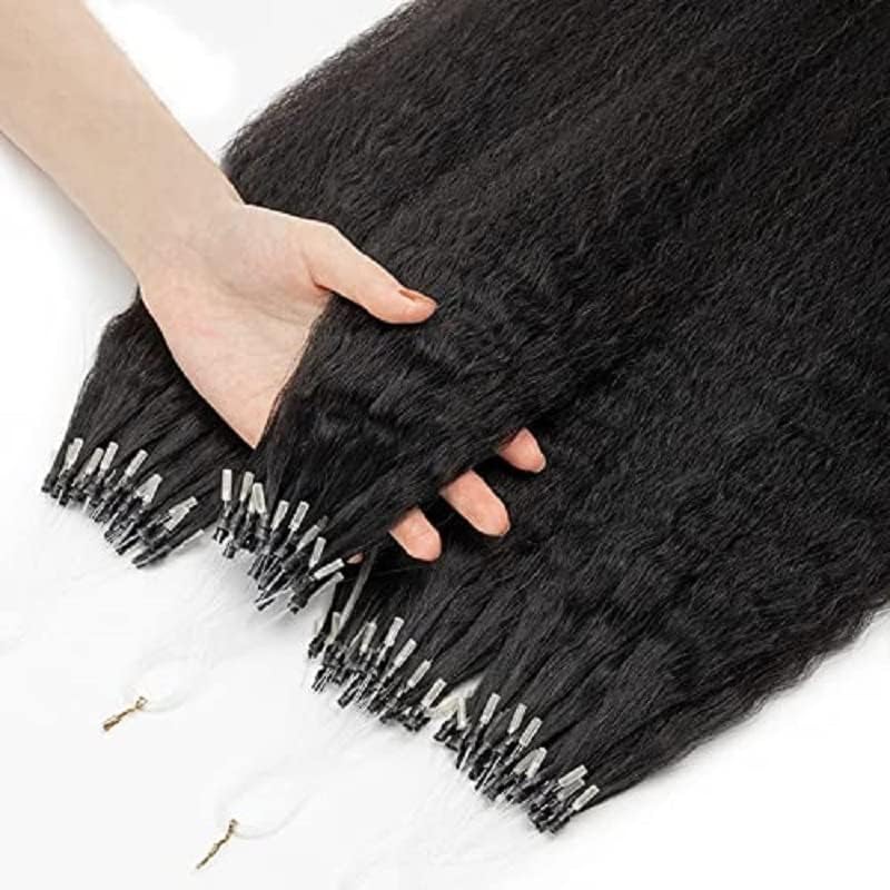 Microlink Micro Loop Human Hair Extension Kinky Straight Brazilian Remy Micro Beads Ring Stick I Tip Hair Coarse Italian Yaki 100g 100strands (16inch 100strands, #4(Dark Brown))