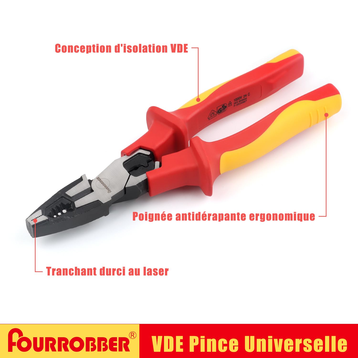 Professional Pinces Universelle VDE 205mm isolées 1000 v | inclus Pince Universelle, Pince à Bec long et Pince Coupante, Poignée en Caoutchouc Antidérapante,