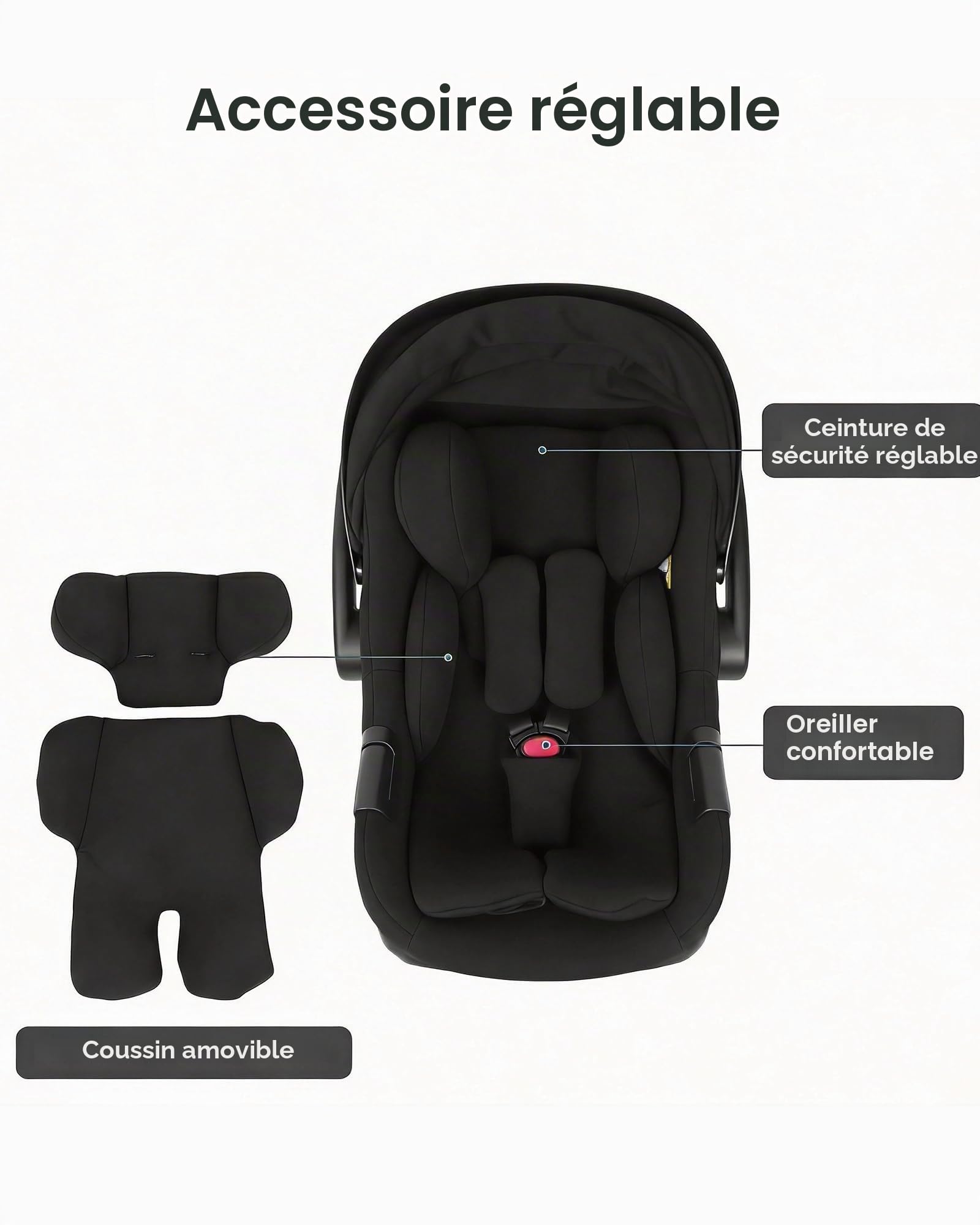 Siège Auto, Multifonction, de 0 à 13 kg, Groupe 0+, 40 à 85 cm, ISOFIX, base incluse, Système de Voyage, 3.3kg, noir