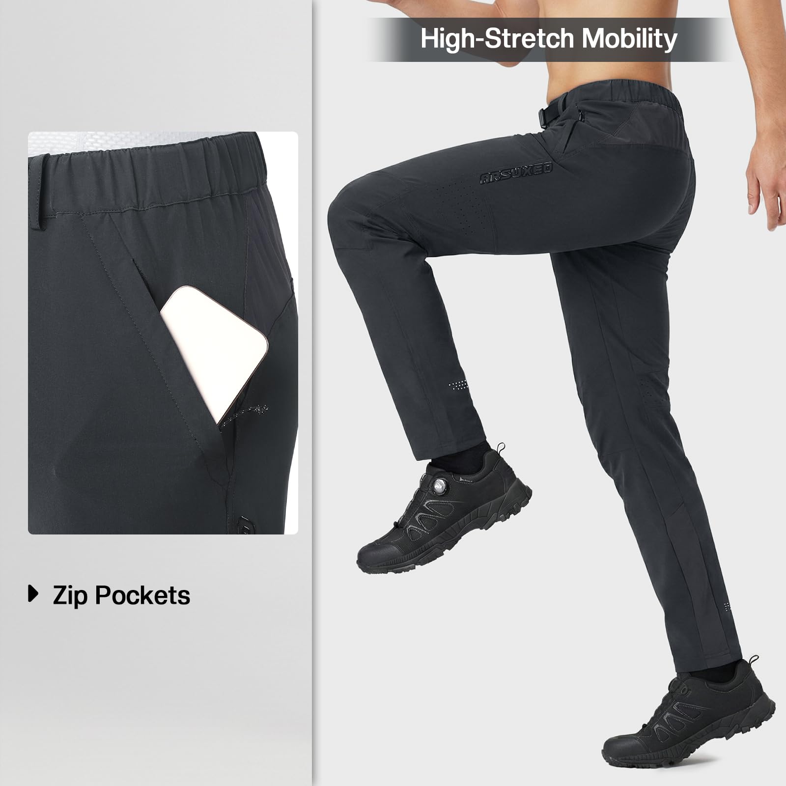 ARSUXEO Pantalón Deportivo Outdoor para Hombre, pantalón de Ciclismo con Bolsillos con Cremallera, pantalón para Senderismo, Camping, Escalada y Running, G5