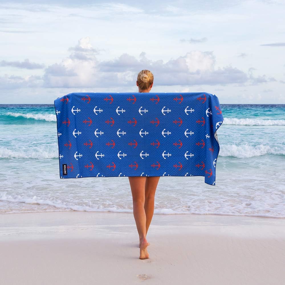 KOLLIEE Sand Free Beach Towels Portable Colorful Compact Beach Towels Absorbent Pool Towels Sand Proof Beach Towels for Adults Girls Women Kids 31x63 inch (Blue Anchor)