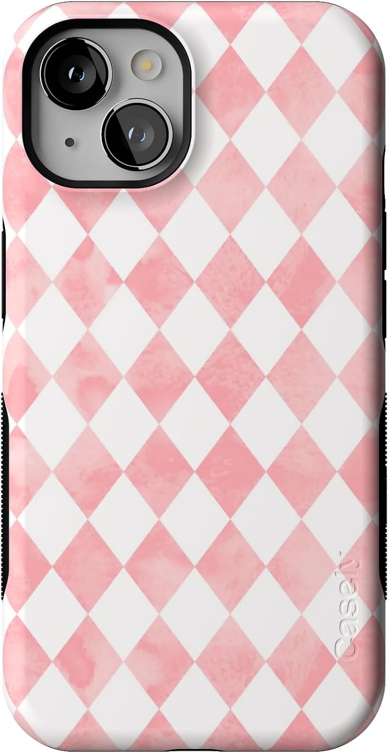 Casely iPhone 13 Case | Queen of Diamonds | Pink Watercolor | Bold Protective Case Design | Compatible with MagSafe