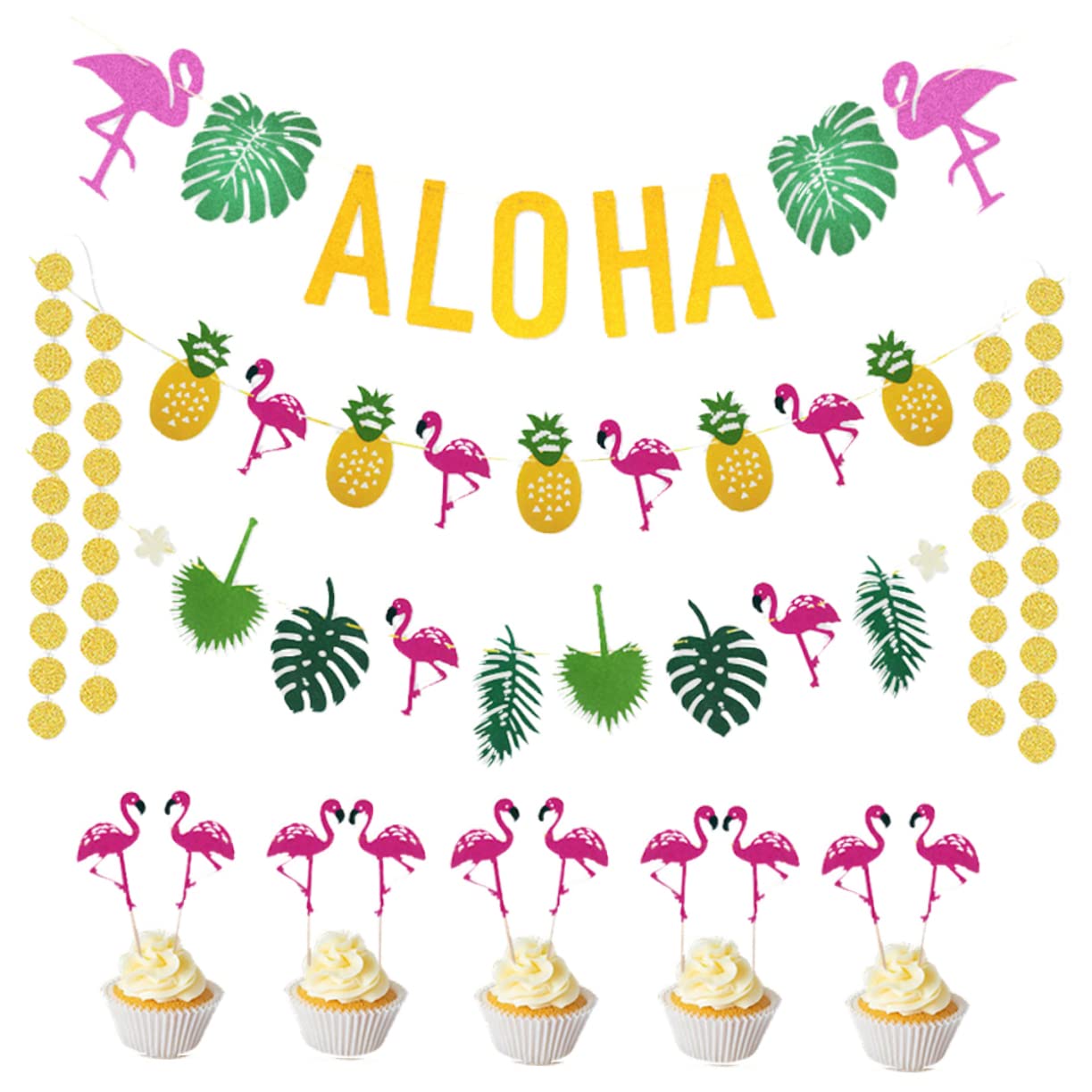VICASKY 3pezzi Kit Di Decorazioni Per Festa Hawaiana Aloha Ghirlanda Con Banner Aloha Decorazioni Tropicali Con Foglie Di e Ananas Per Feste Estive e Party Tema Luau