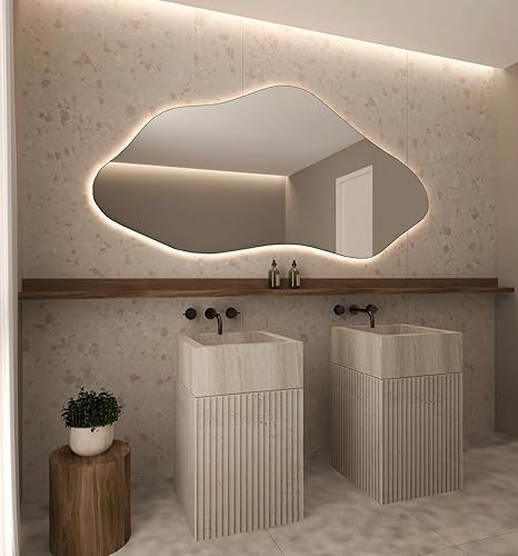 Miniatura 7 de Espejo LED asimétrico para baño, moderno espejo de pared de forma irregular con luces LED, espejo de tocador ilimunado sin marco estético