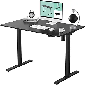 FLEXISPOT Essential Standing Desk 48 x 24 Inches Whole Piece Desk Board Electric Height Adjustable Desk Computer Laptop Sit Stand Desk (Black Frame + 48" Black Top)