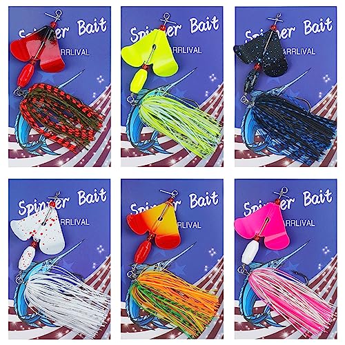 Image of Spinnerbait Fishing Lures Kit Set, 6pcs Bass Fishing Buzzbait Multicolor Bass Trout Salmon Metal Spinner Baits Swim Jigs Freshwater Saltwater Fishing