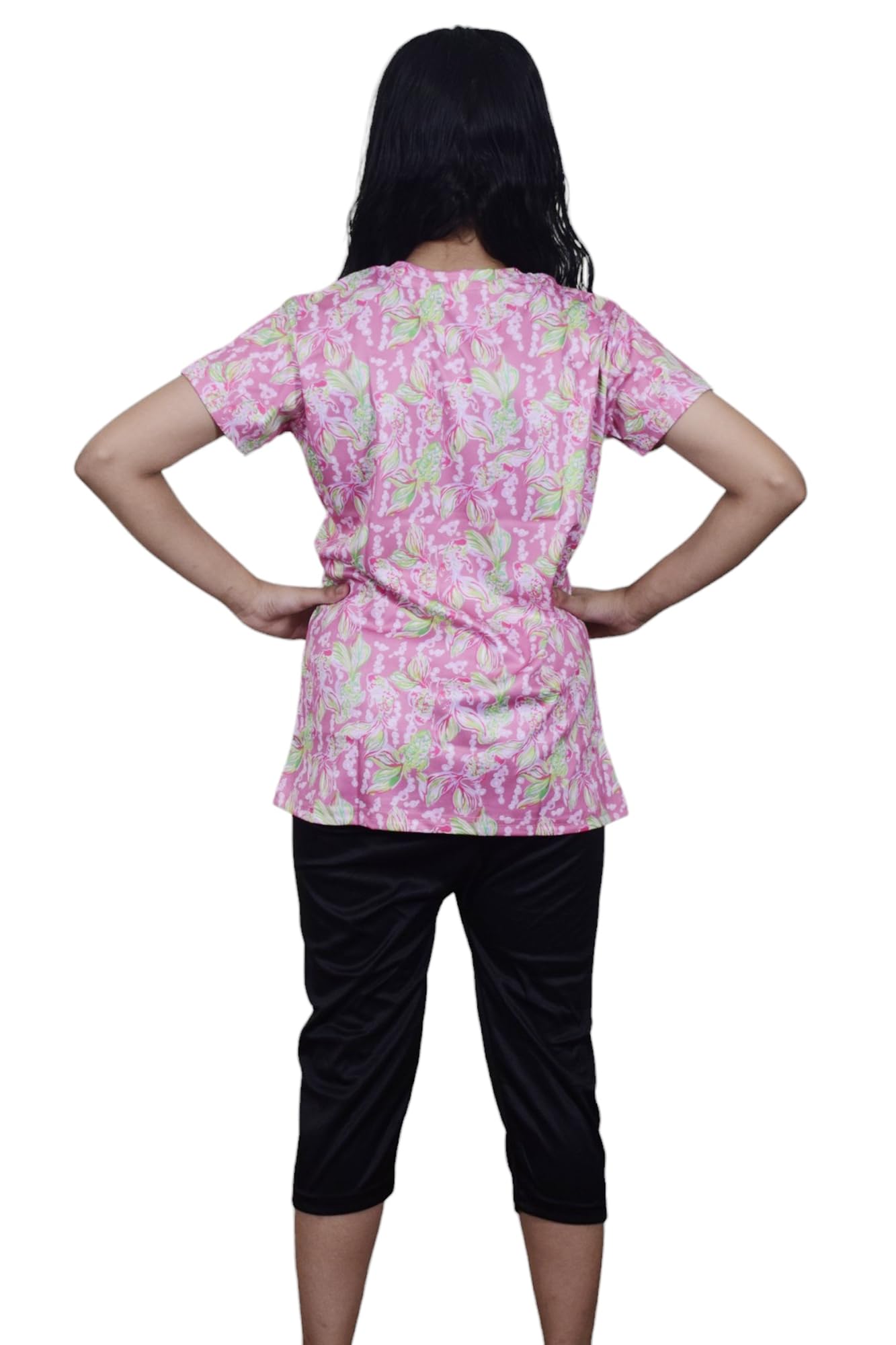 Aqua Holic Two Piece Swimming T-Shirt & Capri for Women without Pads (L, PINK) 2