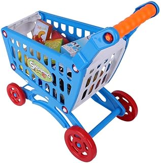 Atyhao Panier de Jouets pour Enfants, Panier pour Tout-Petits Jouet Panier pour Enfants Jouet supermarché Coffret de Jeu Chariot pour Tout-Petits Jouet Tout-Petits(Bleu avec de la Nourriture)