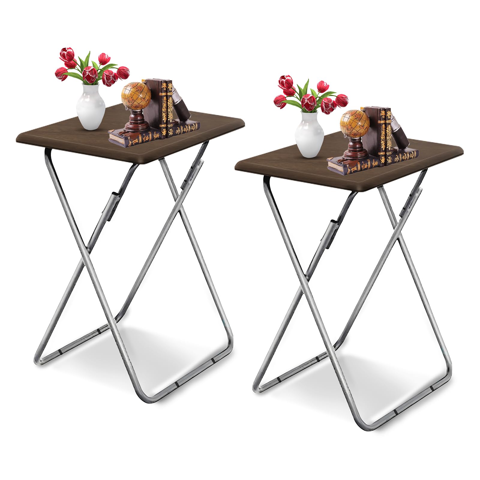 Garden 4 you Folding TV Tray Table on Bed & Sofa,TV Dinner Tray with Sturdy MDF,25In Portable Table with No Assembly Required （Walnut,2PC）