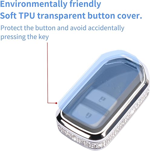 Miniatura 4 de Compatible con funda para llavero Honda con llavero, funda de repuesto de diamantes de imitación de cristal, funda de llavero blanca para Honda