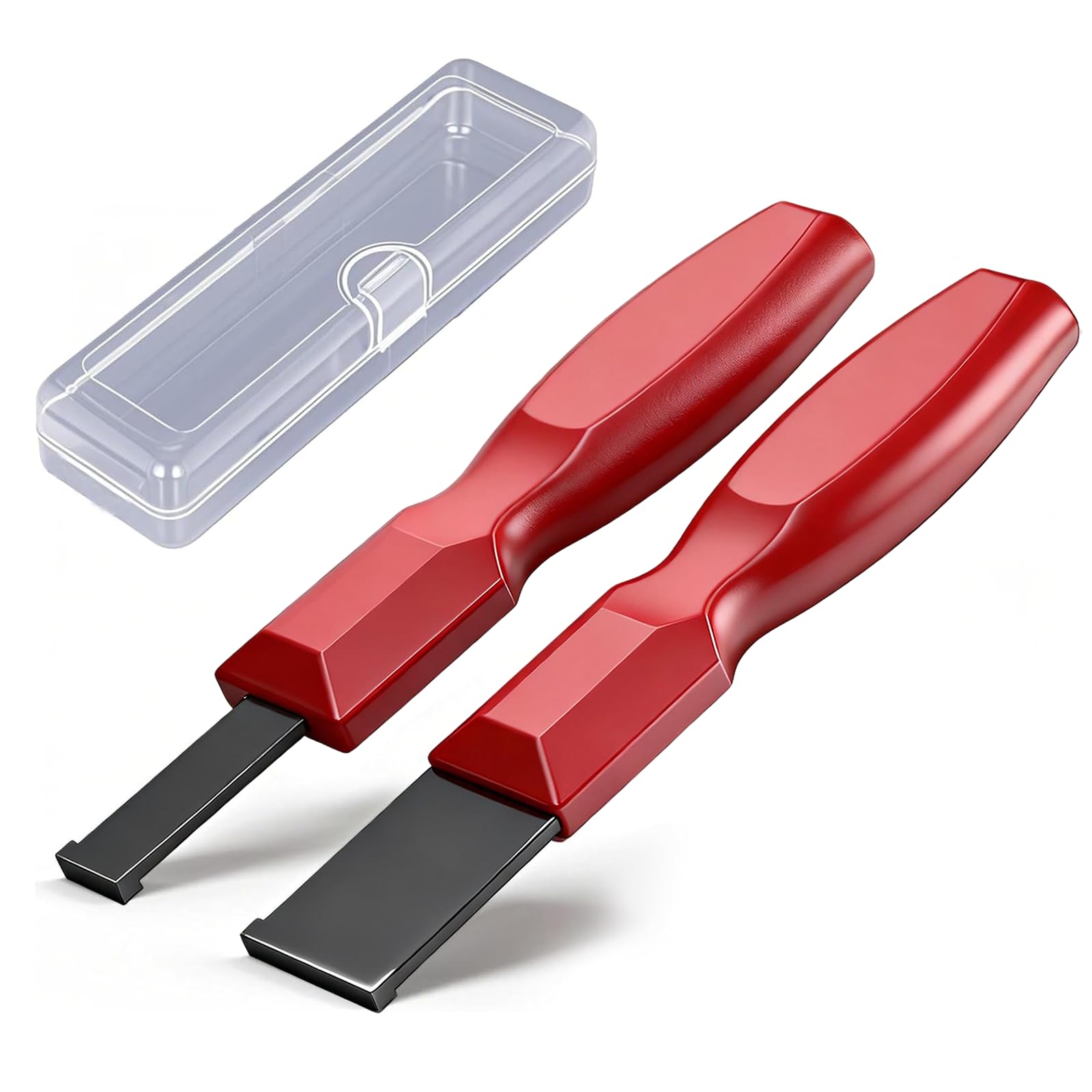 groword 2PC Carbide Scraper, 1-1/4-Inch and 5/8-Inch Super Carbide Gasket Scraper with Storage Case for Metal and Automotive Cleaning (Red)