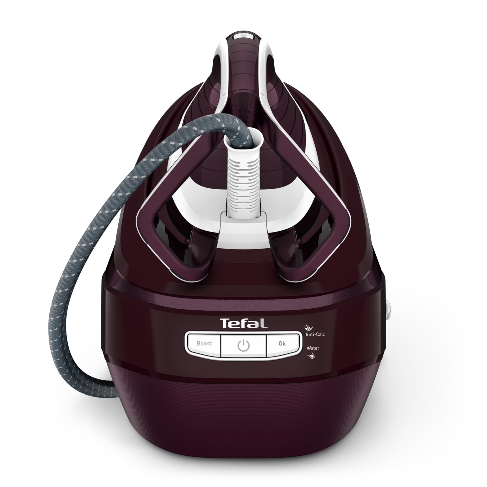 Tefal Pro Express Vision Dampfbügelstation, Smart LED-Leuchte am Bügeleisen, leistungsstarker 8,3-Bar-Druck, 180 g/Min. Dampf, 680 g/Min. extra Dampfstoß, Anti-Kalk System, dunkelrot/weiß, GV9810