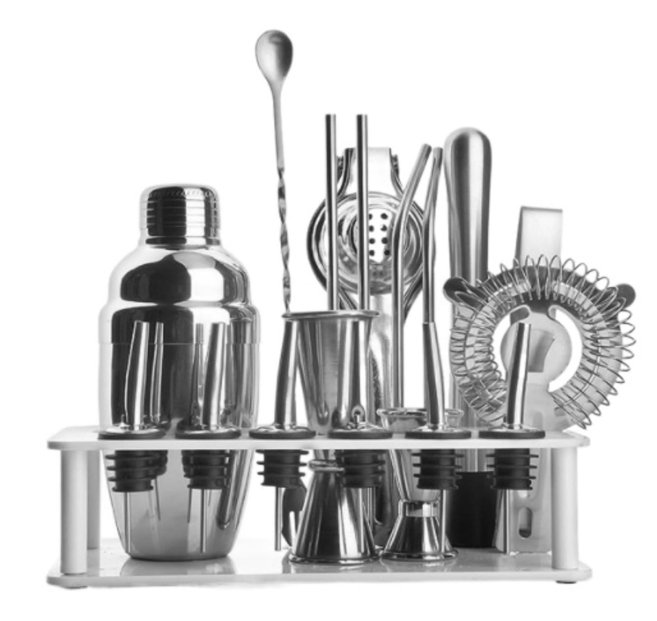 Shaker Cocktail Set Set di Shaker per Cocktail in Acciaio Inossidabile Kit da Barista per Strumenti da Bar per Miscelare Bevande con Supporto Kit Cocktail(350ml)