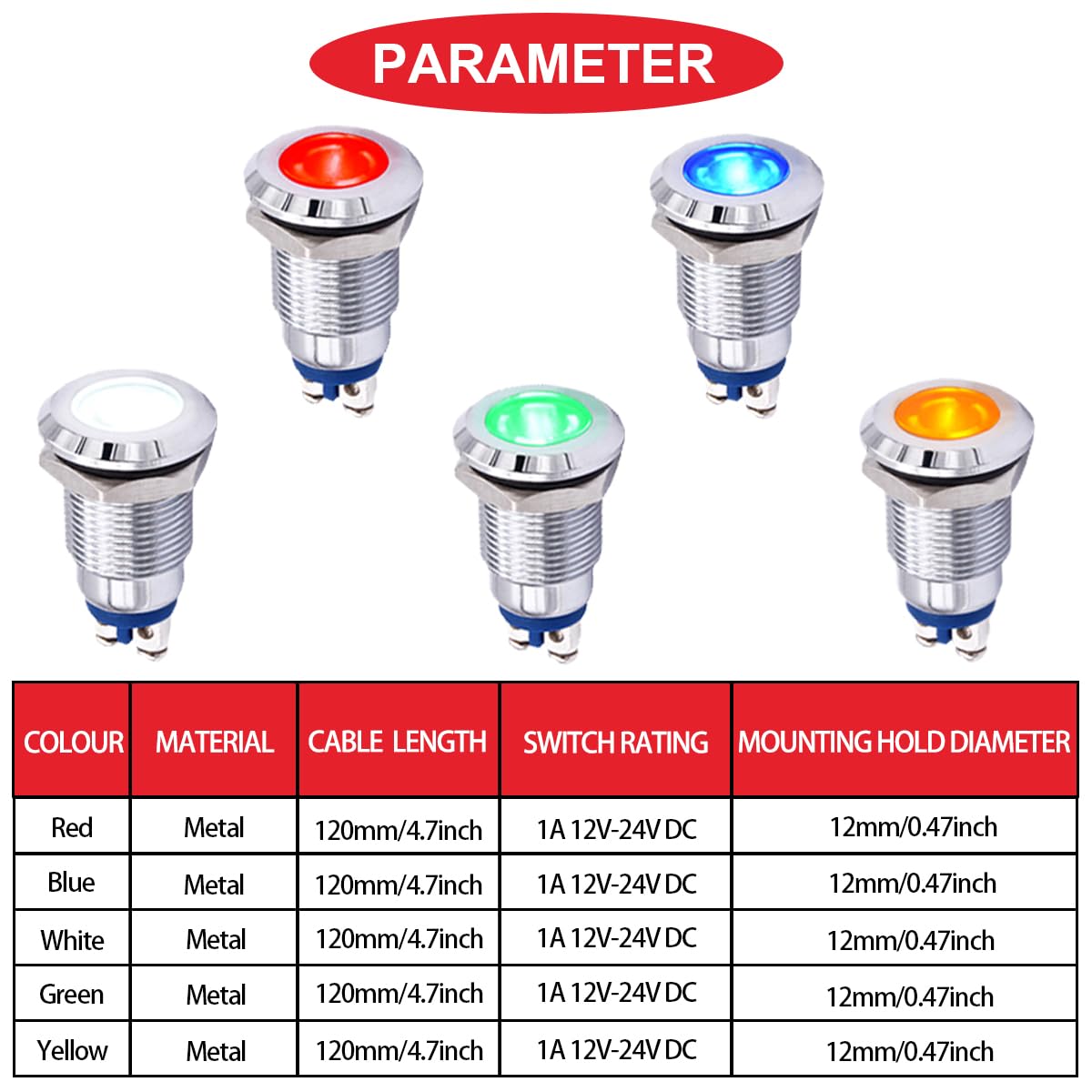 MKBKLLJY 6x Blaue LED Blinkleuchten 12mm - 12-24V Wasserdicht Für Auto & Boot