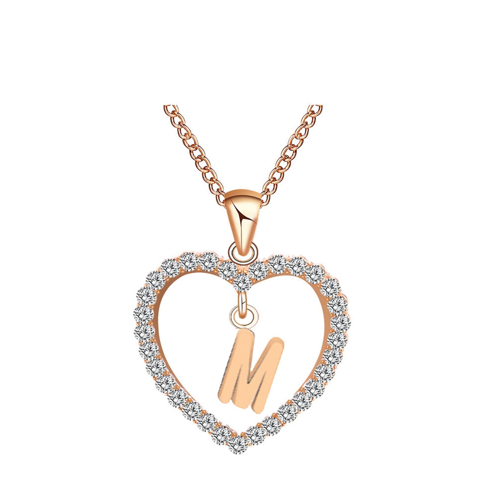 Dreuyet Heart Initial Necklace for Women Girls 14K Gold Plated Cubic Zirconia J M Heart Pendant Necklace Dainty Initial Charm Necklace Alphabet Letter A to Z Initial Necklaces Jewelry