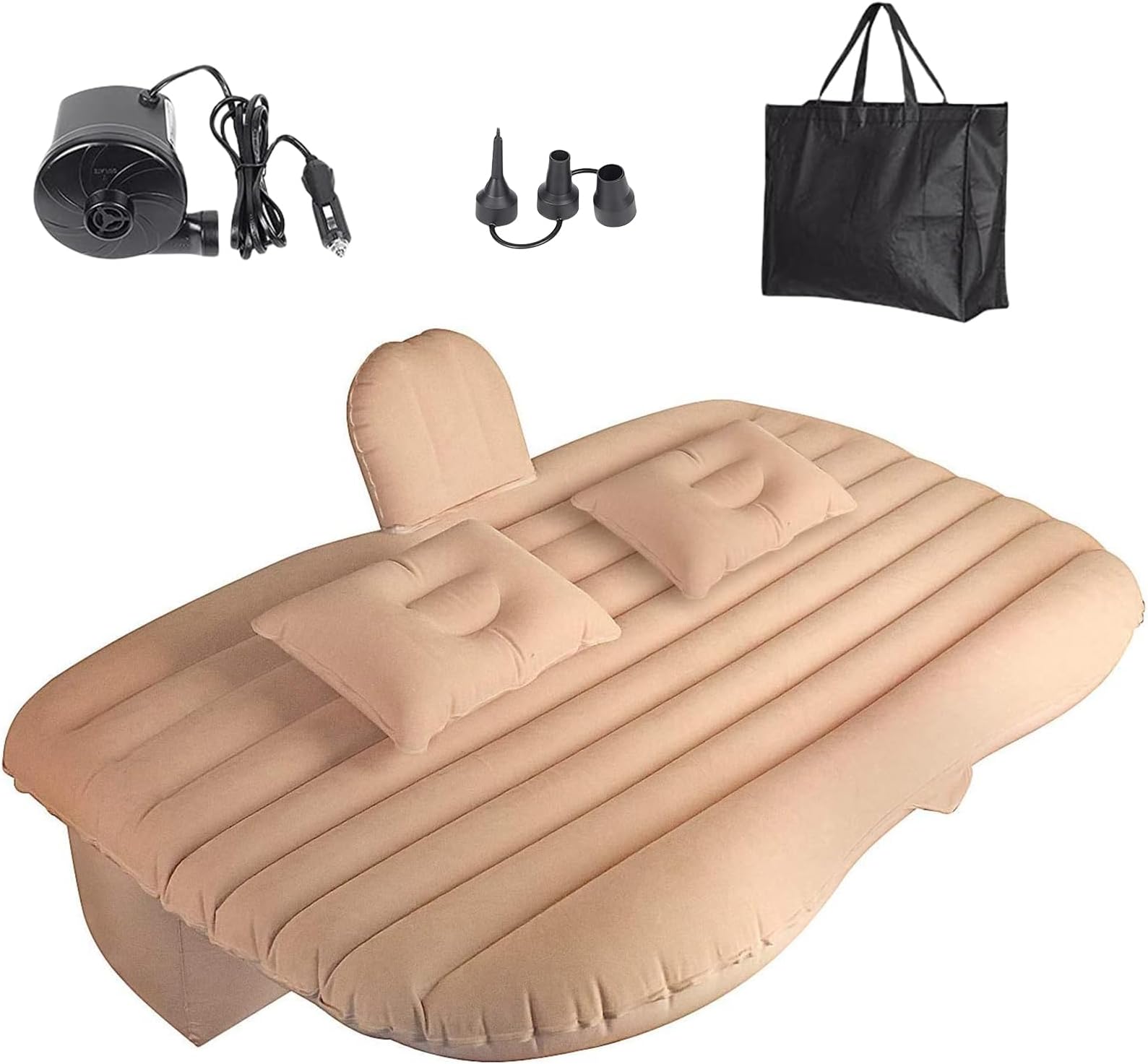 Air mattress,inflatable mattress,car truck bed air mattress Flocking and PVC,with electric car air pump,camping bed,for suv air mattress truck air bed for Outdoor Travel Camping domestic use (beige)
