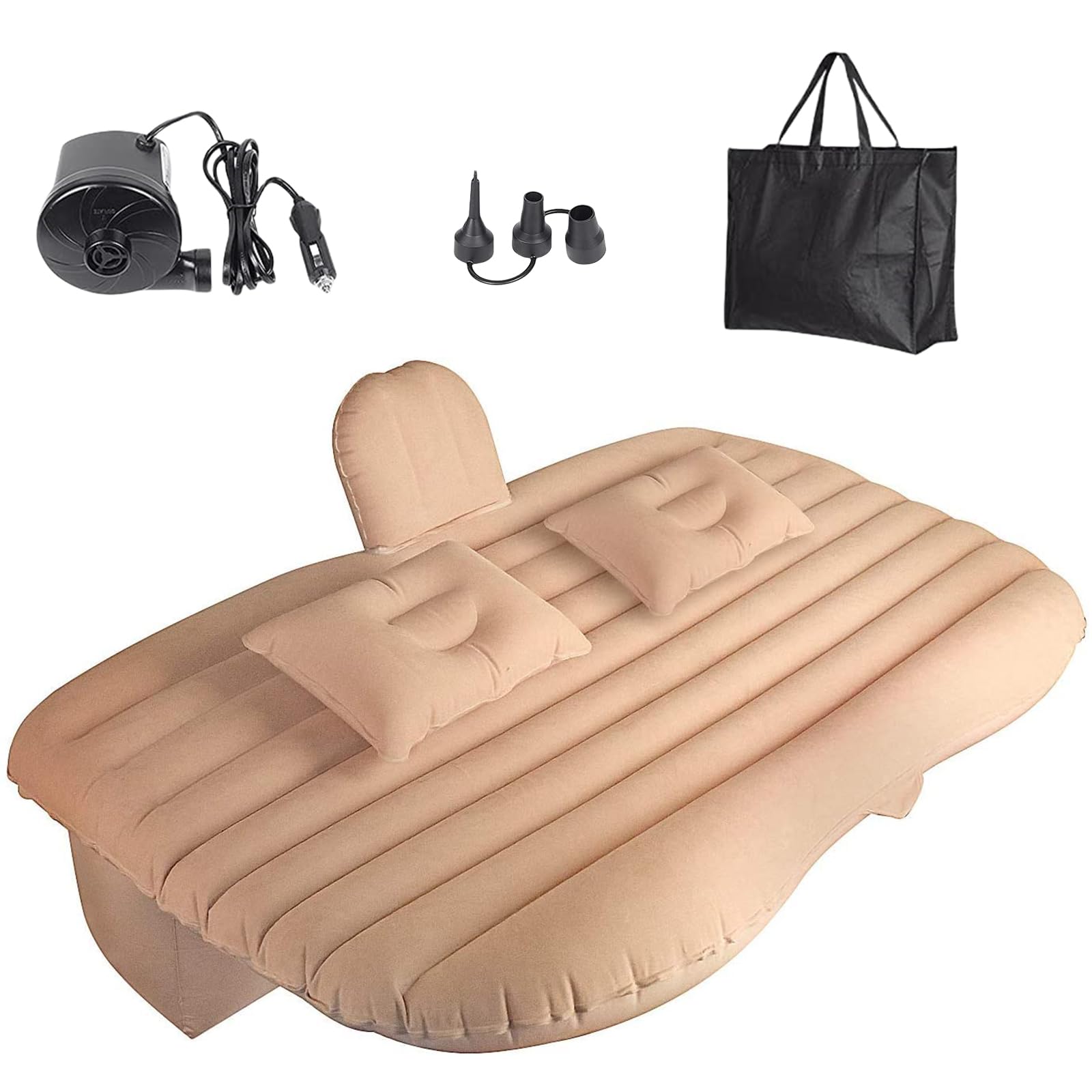 Air mattress,inflatable mattress,car truck bed air mattress Flocking and PVC,with electric car air pump,camping bed,for suv air mattress truck air bed for Outdoor Travel Camping domestic use (beige)