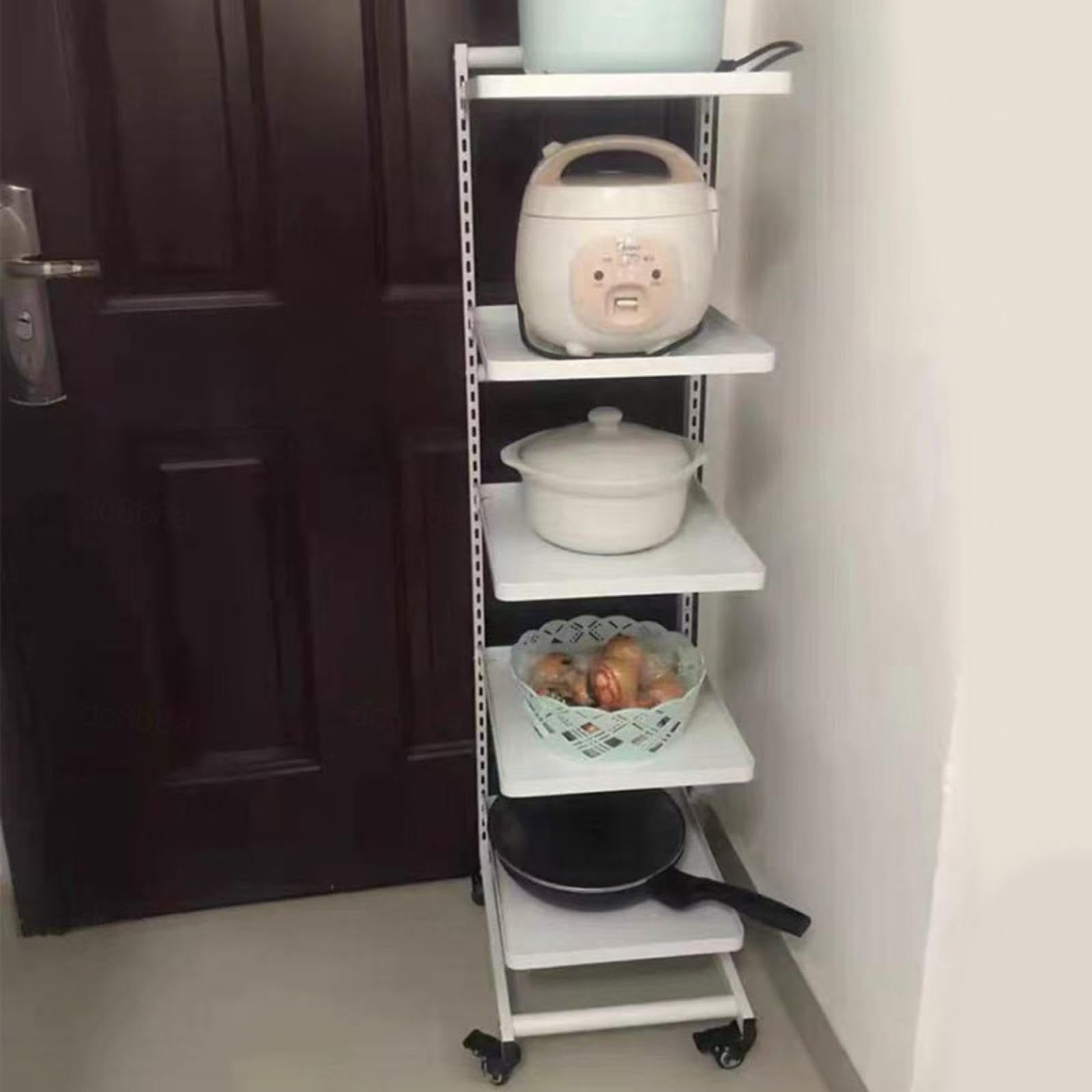 4-poziomowy organizer na patelnię do szafki kuchennej, biały stojak na talerze z koszem do przechowywania puszek i naczyń kuchennych, oszczędność miejsca, organizer, 4 deski i 1 kosz