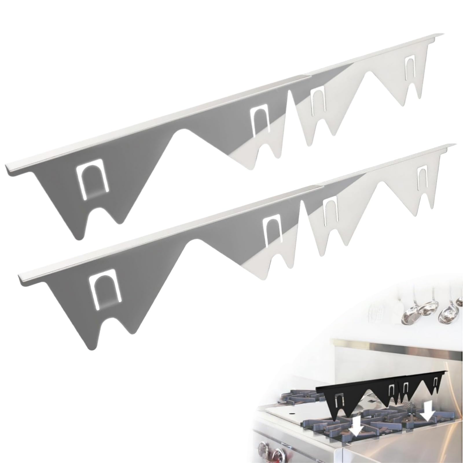 2 Pezzi Stove Gap Cover in Acciaio Inox, Retrattili 35-70cm, Resistenti al Calore, Coprifessura Riutilizzabili per Piano Cottura, Guarnizione per Cucina, Stufa, Contatore e Lavasciuga (Argento)