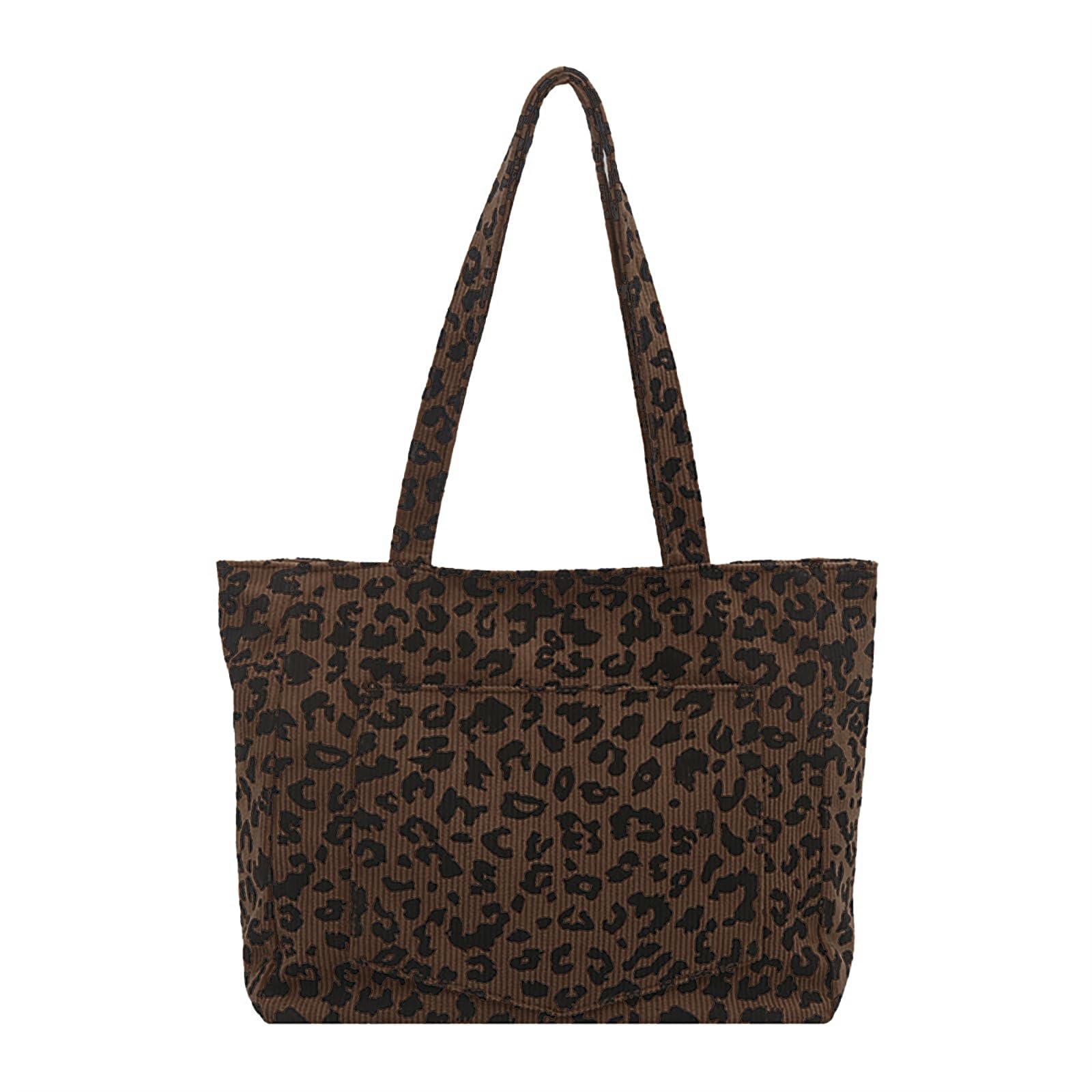 NANYUAYA Leopard Print Gifts Corduroy Tote Bag With Zip Shoulder Bags Women Large Handbag Foldable Tote Bags for School Work Shopping Travel