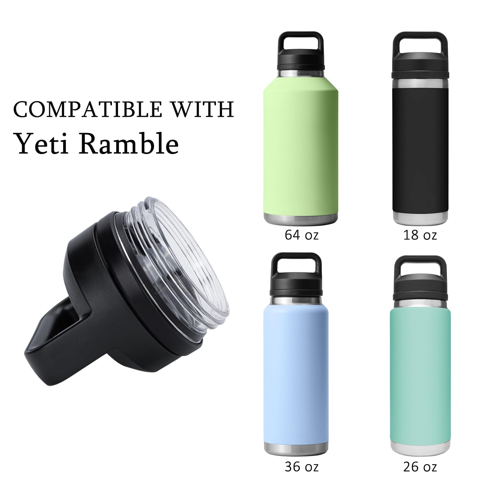 2 PCS Chug Replacement Lid Cap, Lid Compatible with YETI Rambler Bottle Fits for 18oz/26oz/36oz/46oz/64oz, Leak-proof and BPA-free.
