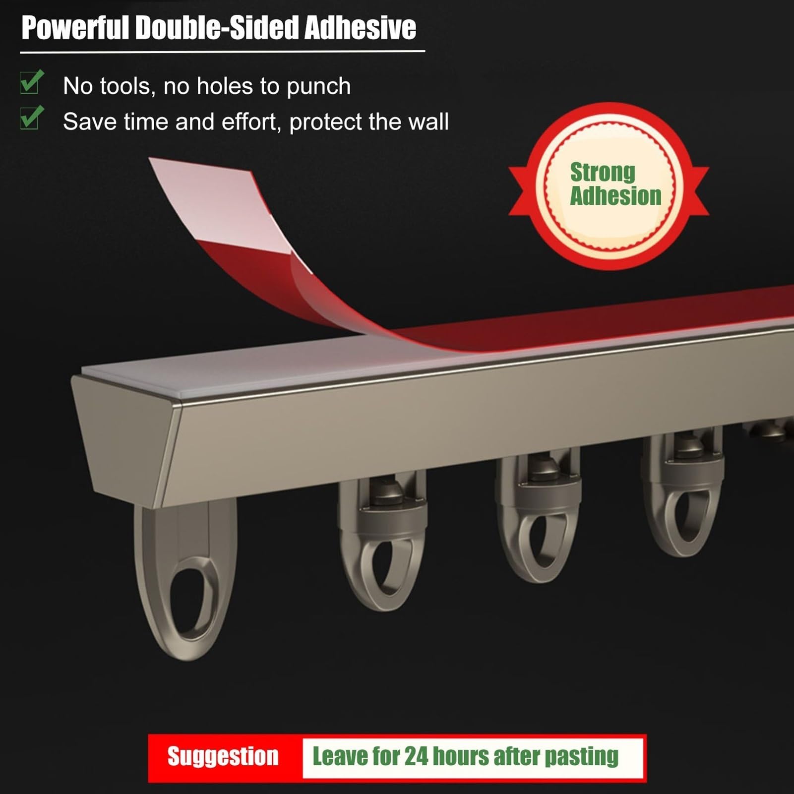 Tringle à rideaux auto-adhésive sans perçage pour plafonds suspendus en forme de V - Réglable - Tringle à rideaux facile à installer - Blanc - 3,6 m