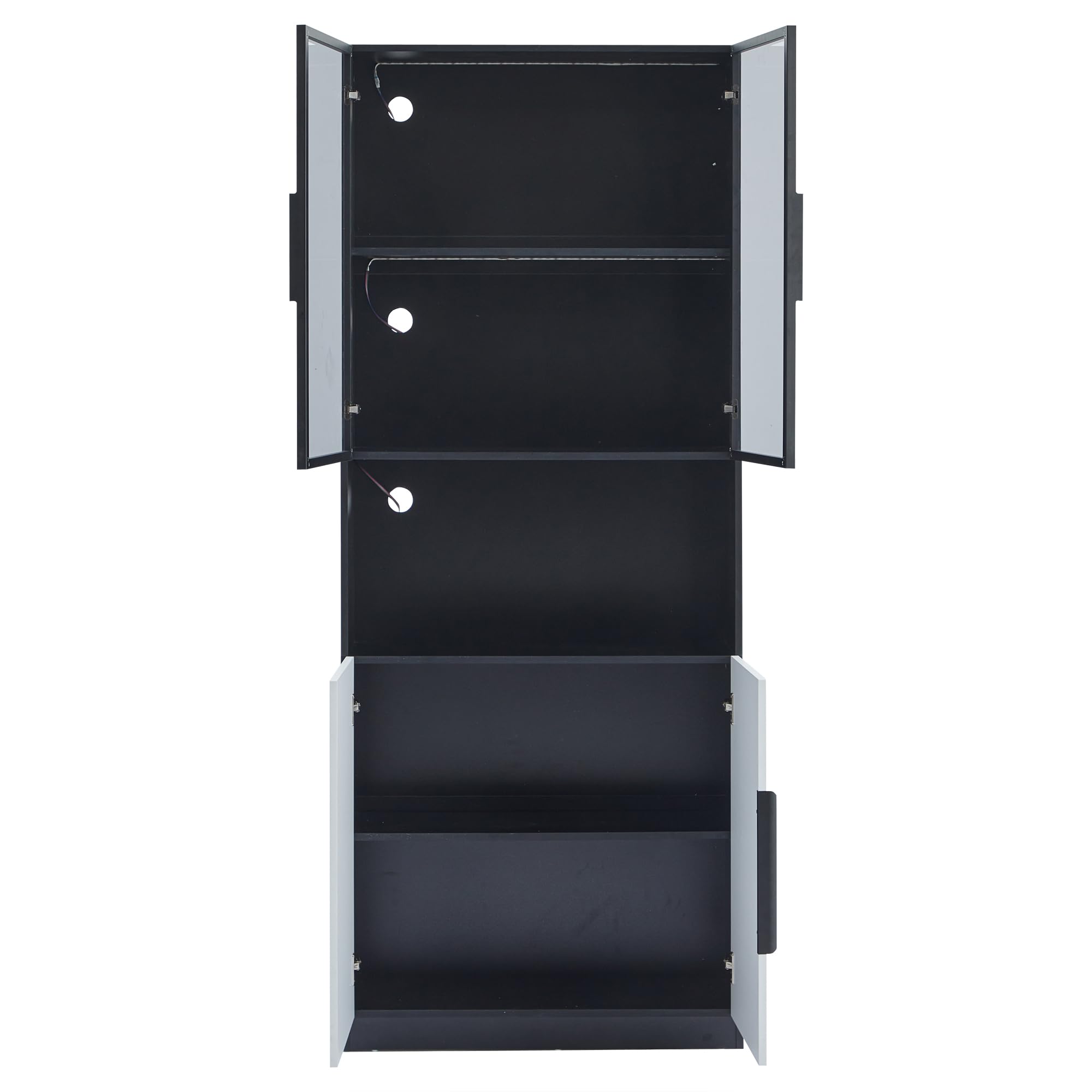 Vitrine mit Glastüren und LED-Licht, Vitrinenschrank Glasvitrine mit 5 Fächer, Highboard Sammlervitrine mit Verstellbare Schotten, Wohnzimmerschrank, Weiß+Schwarz, 80x30x200 cm