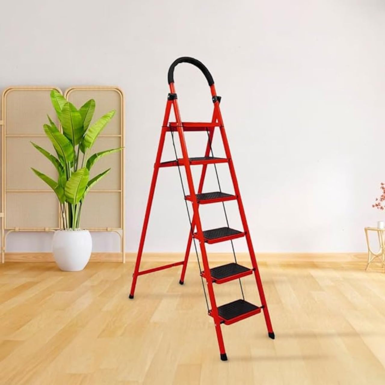 Red Apple Steel Anti-Skid Step Ladder with Wide Pedal & Hand Grip | Shock-Resistant Foldable Ladder for Home Use | Supports 150+ Kgs (6 Step)-image-24