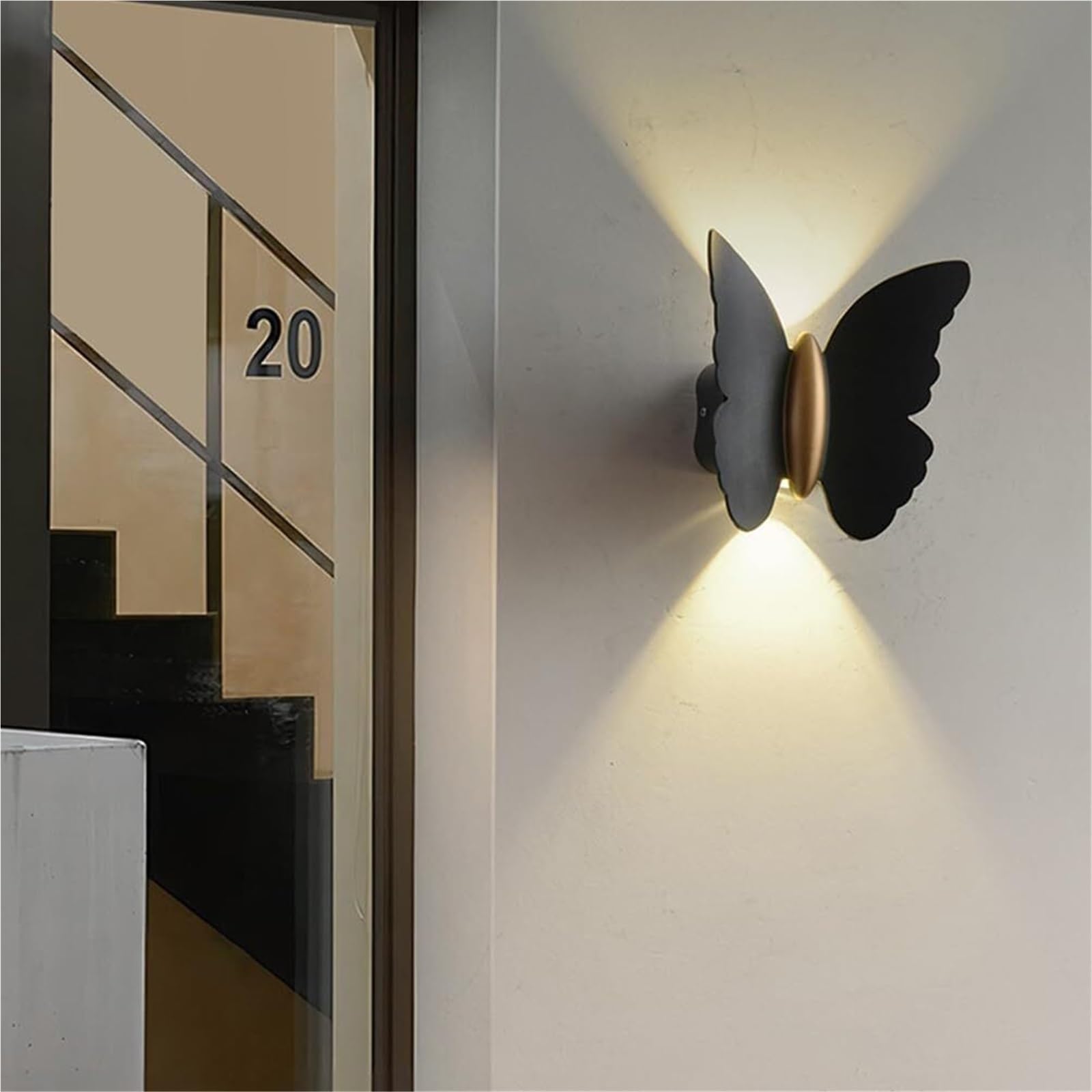 Applique Murale extérieure Papillon LED 10W en métal, étanche IP65, éclairage vers Le Haut et vers Le Bas, idéale pour terrasse, Jardin, Balcon ou Couloir.