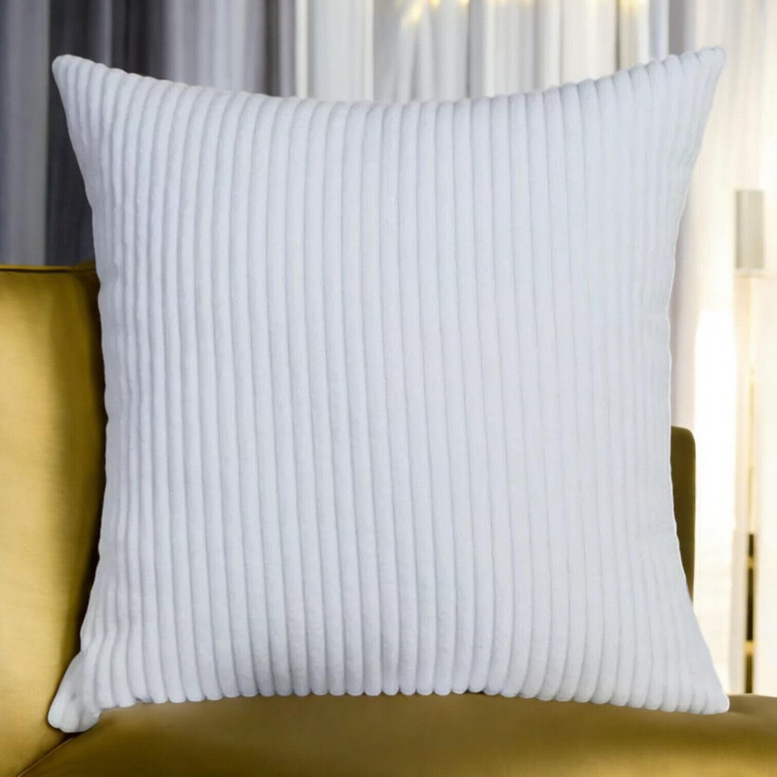 Seechoo Corduroy Cushion Covers, Set of 4, 40 x 40 cm, Plain Soft Striped, Assorted Colours (White), 40 x 40 cm (Pack of 4) - Image 4