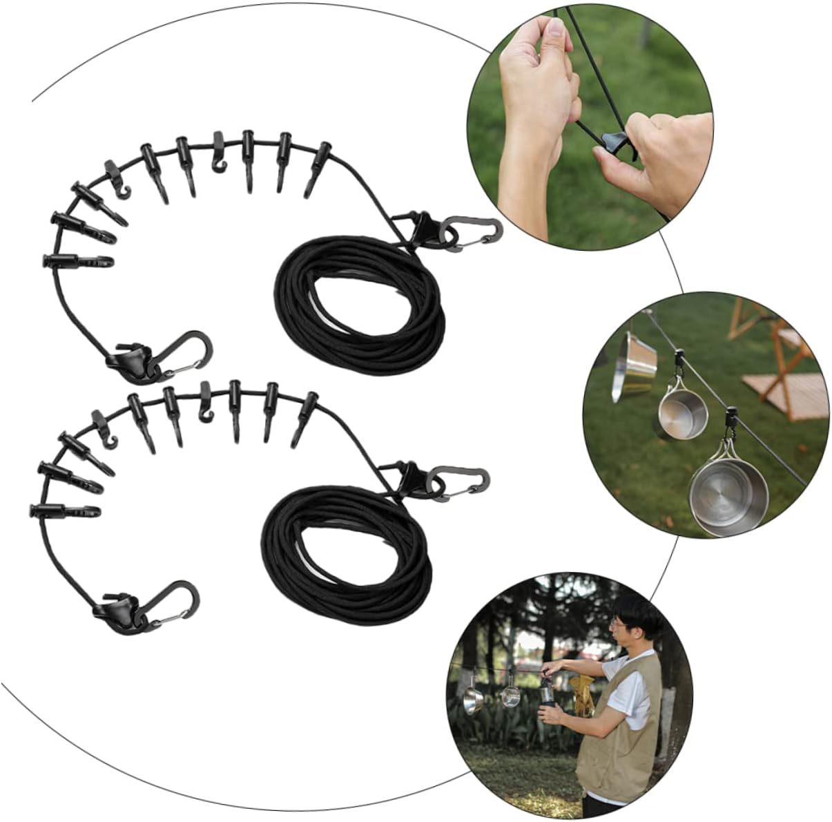 2pcs Adjustable Outdoor Clothesline Clips Camping Clothes Hanging Rope Portable Laundry Drying Line for Home Travel