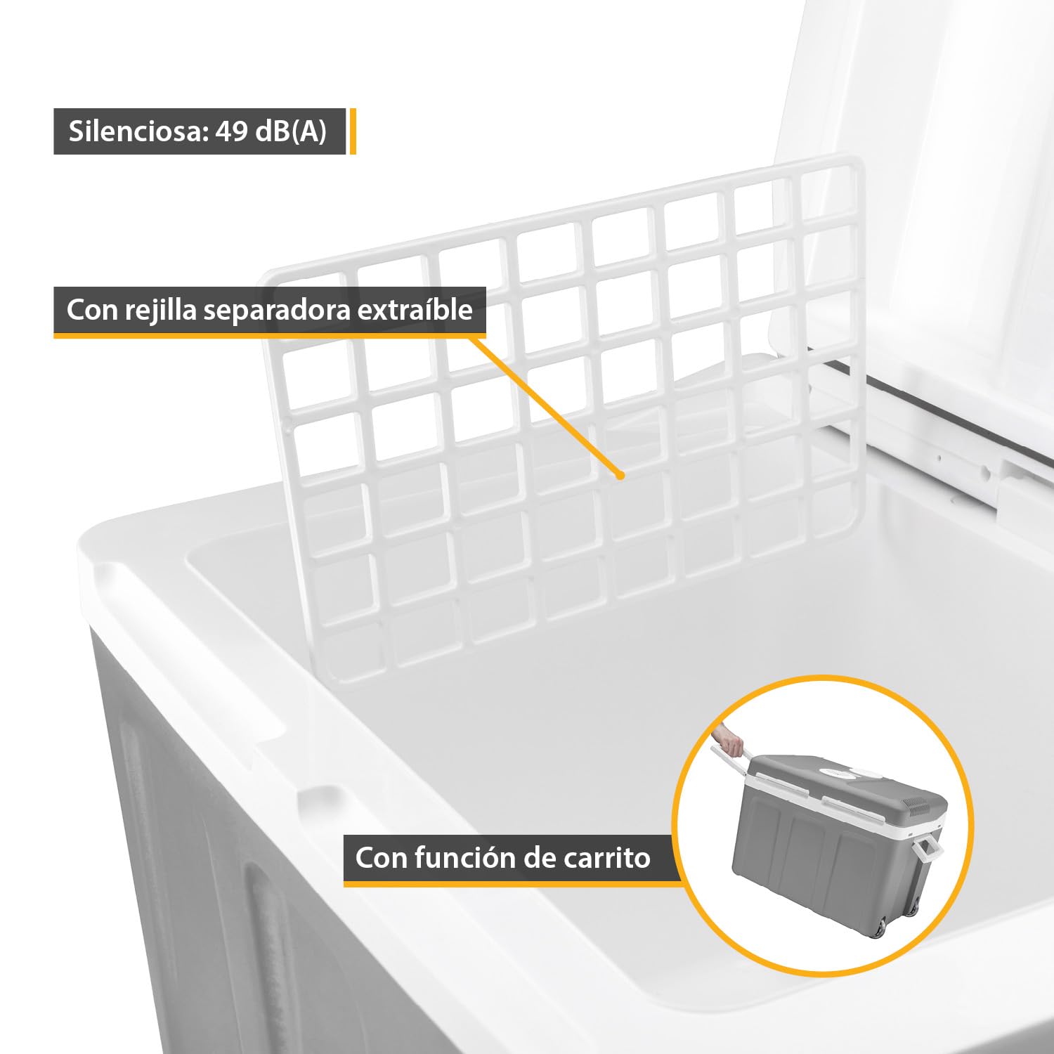 TZS First Austria Nevera eléctrica 45 litros | conexión de 12 V y 230 V | con enchufe de 12 V para el coche | para camping, festivales y viajes | con función de enfriar y mantener caliente | gris
